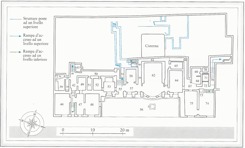 VII .16.22 Pompeii. Casa di Fabio Rufo or House of M Fabius Rufus. Planimetra del primo piano sottostante. Plan of first lower floor.

Plan M. Notomista and E. Piccirilli.

See Aoyagi M., Pappalardo U., 2006. Pompei (Regiones VI-VII) Insula Occidentalis. Napoli: Valtrend, p 271, Tav. 9.